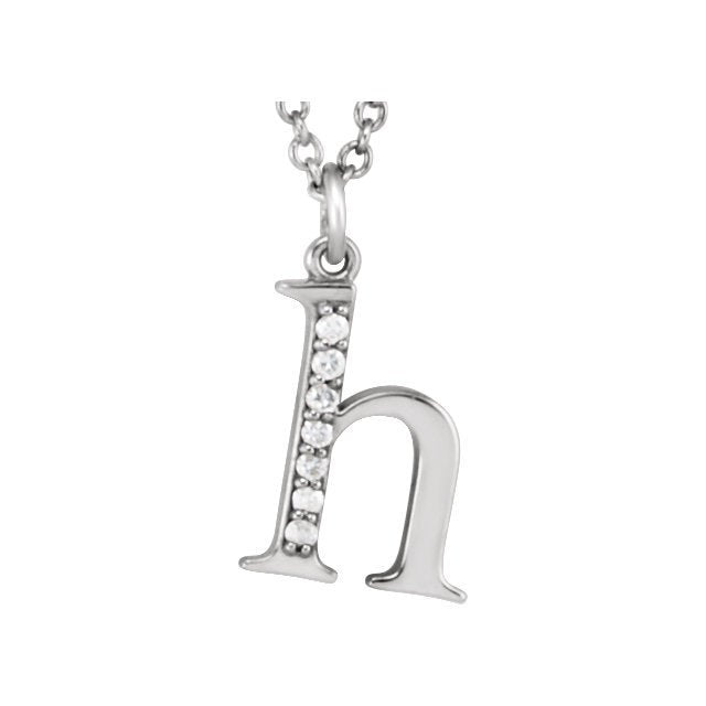 14k yellow rose white gold .04 ctw diamond tiny petite lowercase letter h initial alphabet pendant charm necklace
