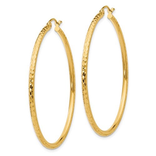 14k yellow gold diamond cut classic round hoop earrings 45mm x 2mm