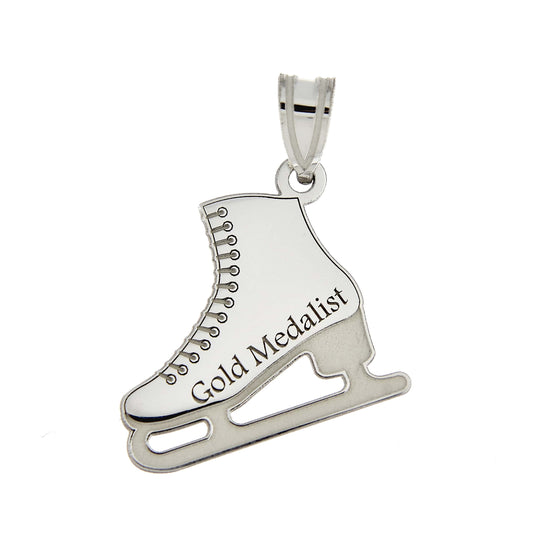14k gold sterling silver ice skating skates disc pendant charm custom made engraved personalized