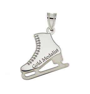 14k Gold Sterling Silver Ice Skating Skates Disc Pendant Charm Custom Made Engraved Personalized