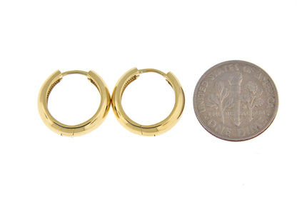 14k yellow gold classic huggie hinged hoop earrings 15mm x 15mm x 4mm
