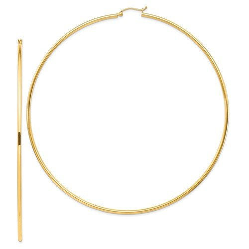 14K Yellow Gold 3.42 inch Diameter Extra Large Giant Gigantic Round Classic Hoop Earrings 87mm x 2mm Lightweight
