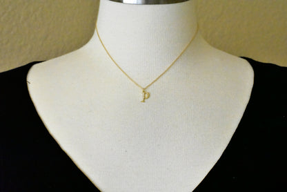 14k yellow rose white gold .04 ctw diamond tiny petite lowercase letter p initial alphabet pendant charm necklace