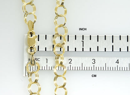 14k solid yellow gold 6mm triple link charm bracelet chain lobster clasp