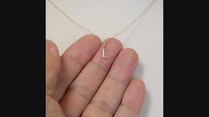 14K Yellow Rose White Gold .025 CTW Diamond Tiny Petite Lowercase Letter T Initial Alphabet Pendant Charm Necklace
