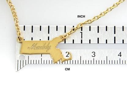 14k gold or sterling silver massachusetts ma state name necklace personalized monogram