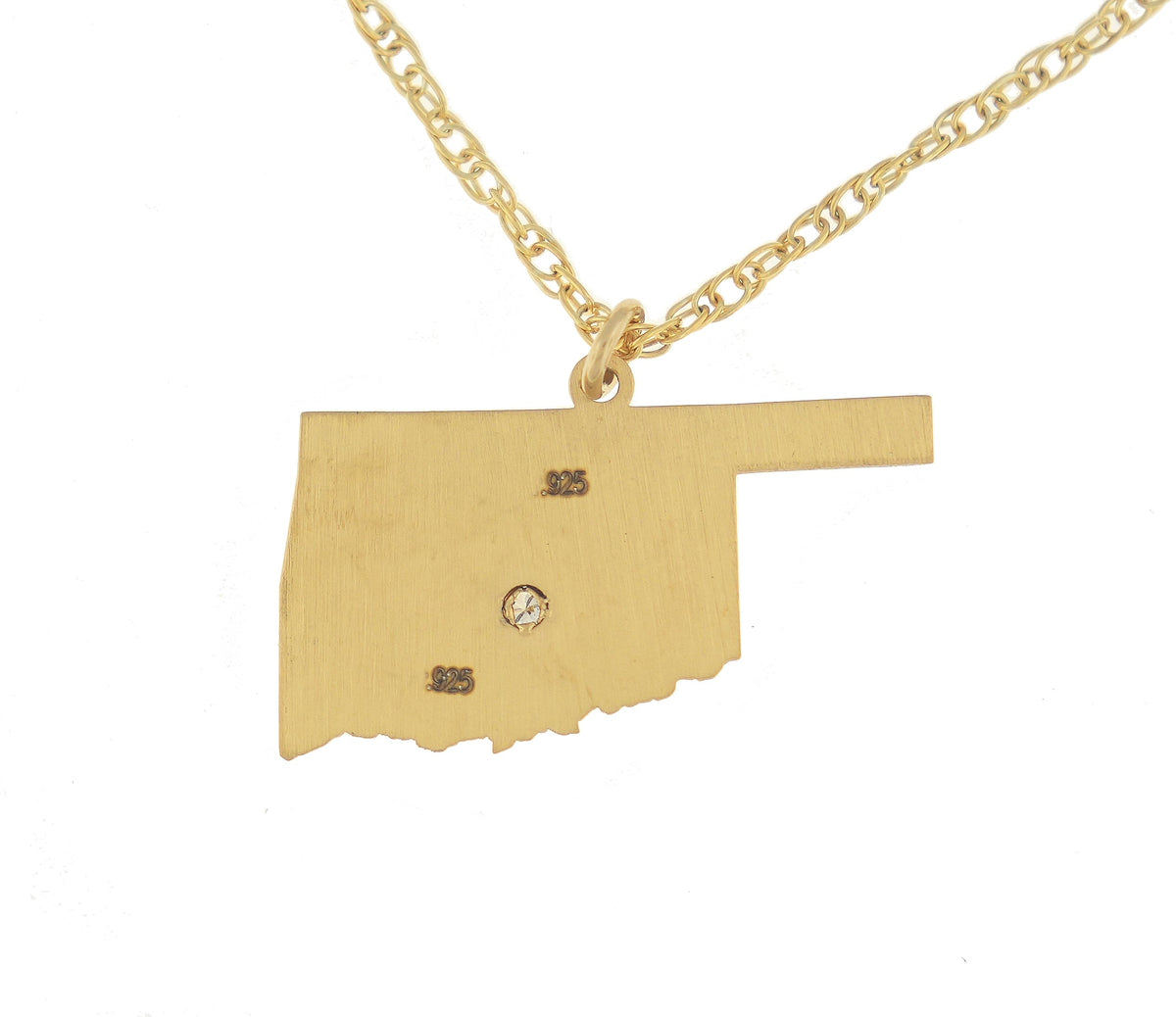 14k 10k yellow rose white gold diamond silver oklahoma ok state map personalized city necklace