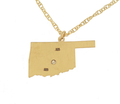 14k 10k yellow rose white gold diamond silver oklahoma ok state map personalized city necklace