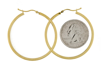 14k yellow gold square tube round hoop earrings 40mm x 2mm