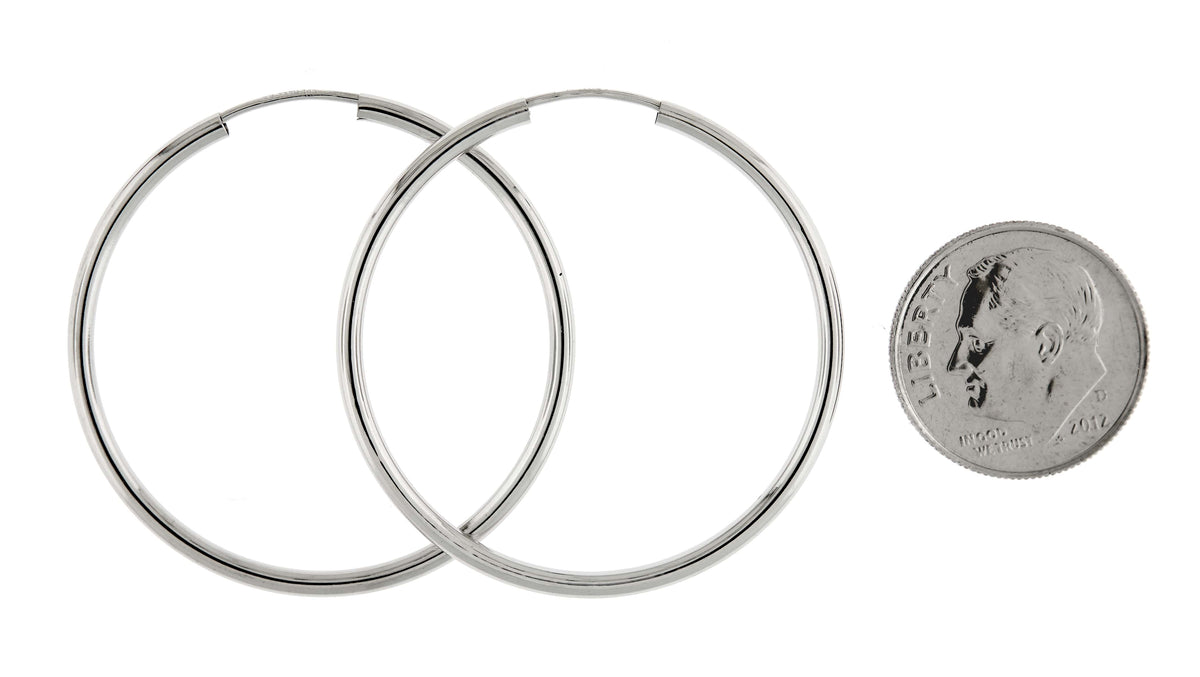 14k white gold round endless hoop earrings 34mm x 2mm