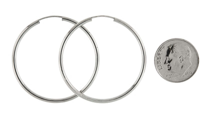 14k white gold round endless hoop earrings 34mm x 2mm