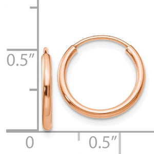 14k Rose Gold Classic Endless Round Hoop Earrings 13mm x 1.5mm