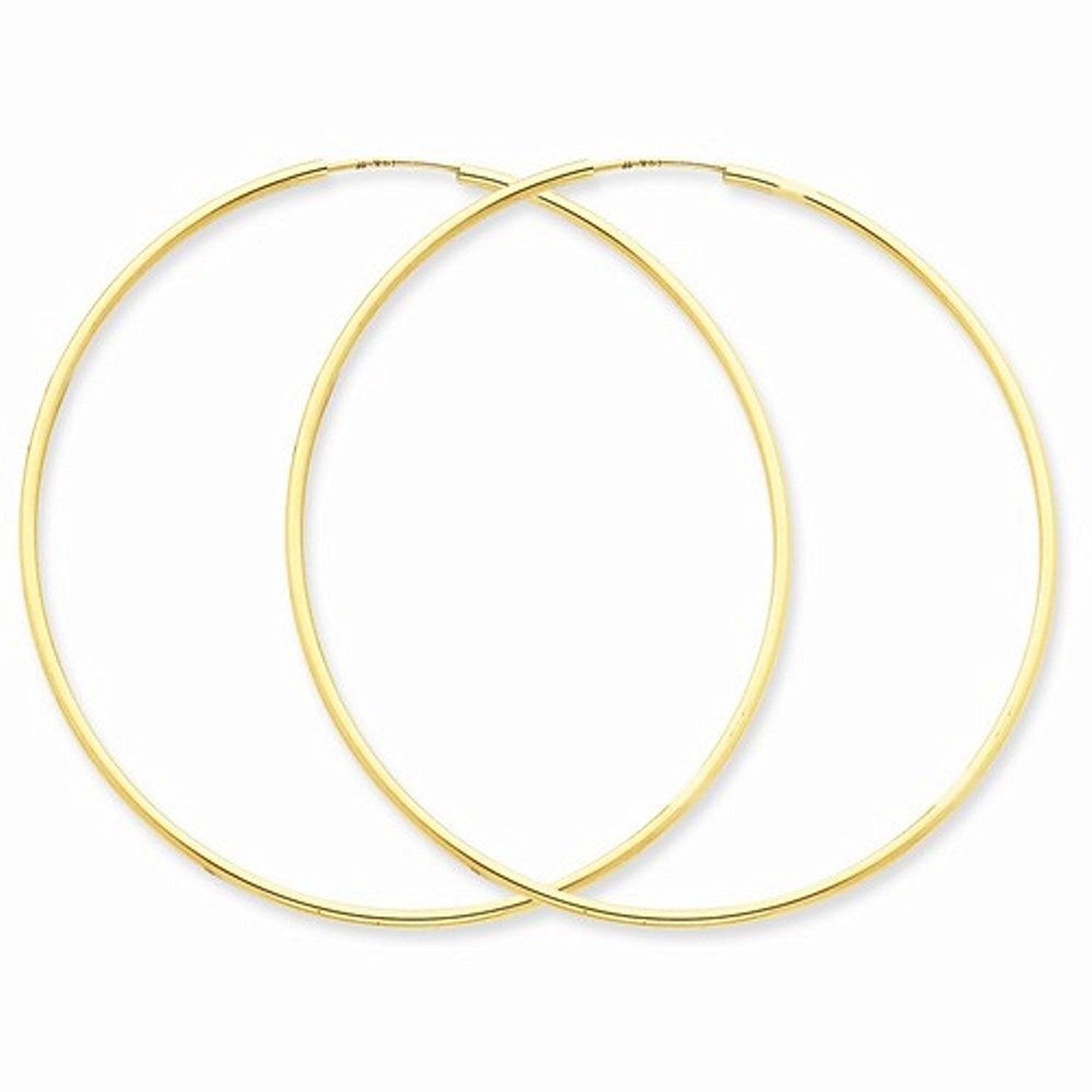 14k Yellow Gold Large Classic Endless Round Hoop Earrings 55mm x 1.5mm