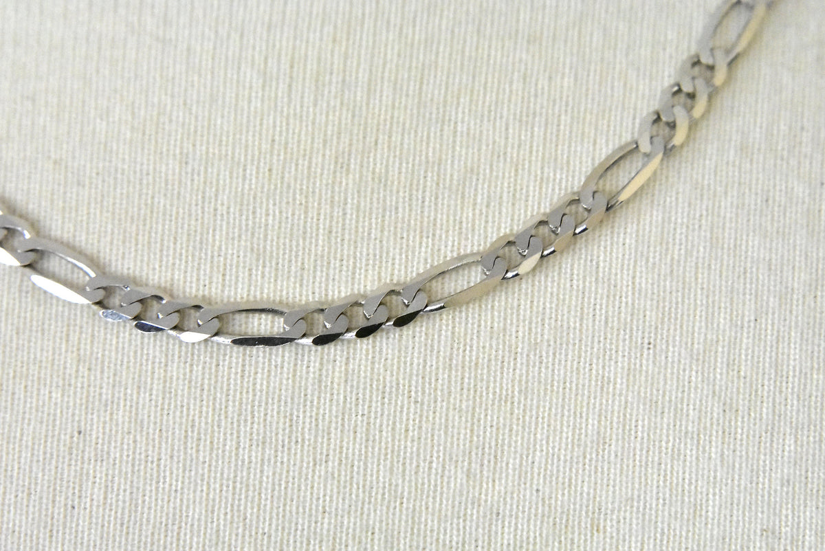 14k white gold 4mm figaro bracelet anklet choker necklace pendant chain