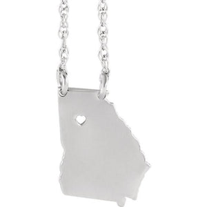 14k Gold 10k Gold Silver Georgia State Map Necklace Heart Personalized City