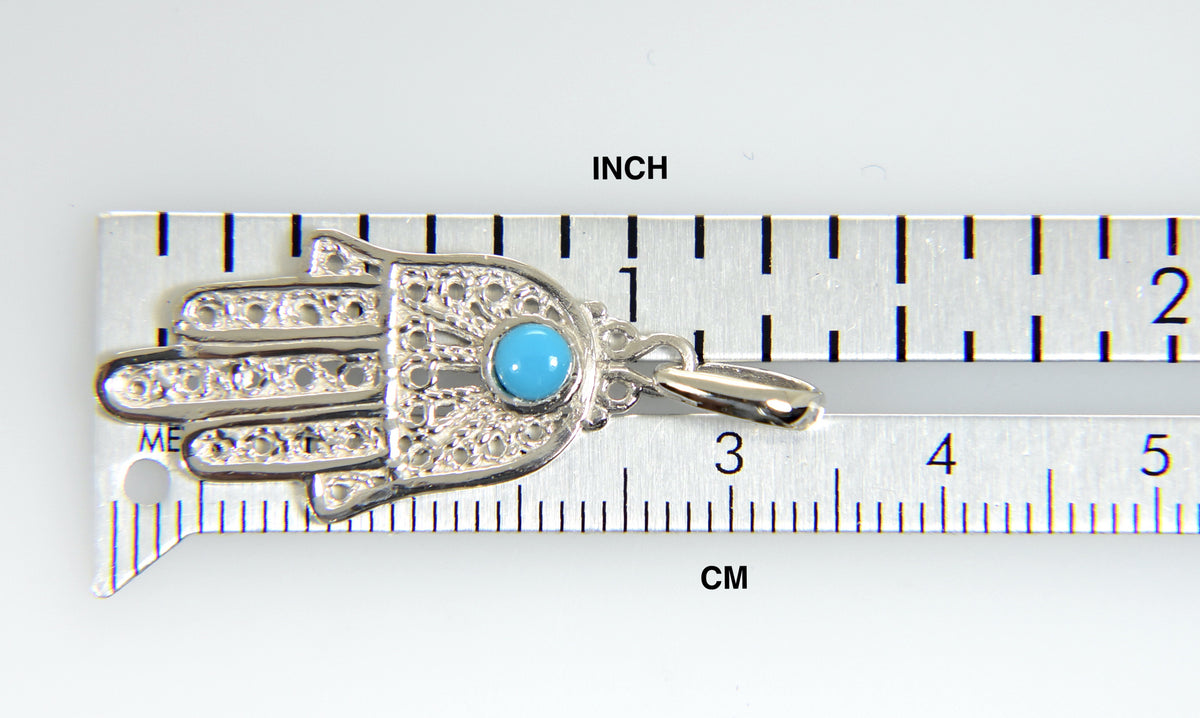 14k white gold turquoise hand of god hamsa chamseh pendant charm