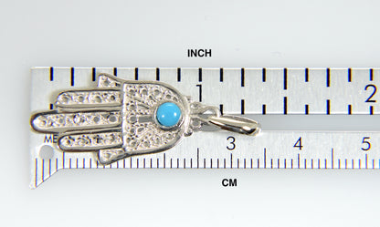 14k white gold turquoise hand of god hamsa chamseh pendant charm