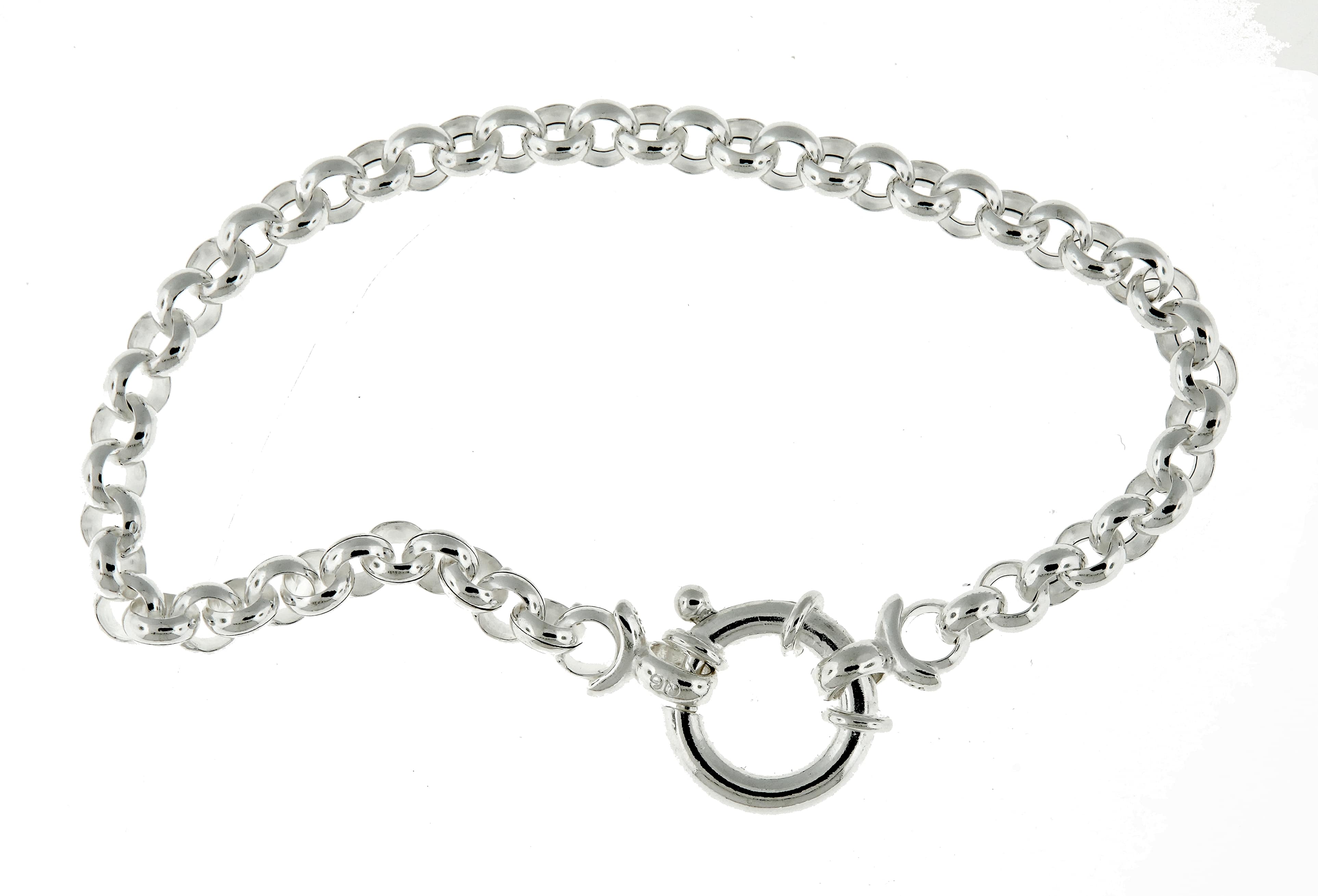 Sterling Silver 4mm Fancy Link Rolo Bracelet Chain Spring Ring Clasp 7 inches