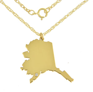 14k 10k Yellow Rose White Gold Diamond Silver Alaska AK State Map Personalized City Necklace