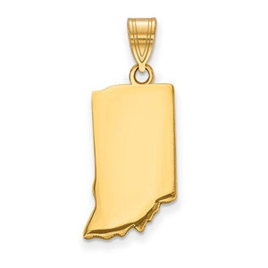 14K Gold or Sterling Silver Indiana IN State Map Pendant Charm Personalized Monogram