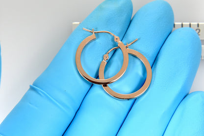 14k rose gold classic square tube round hoop earrings 20mm x 2mm