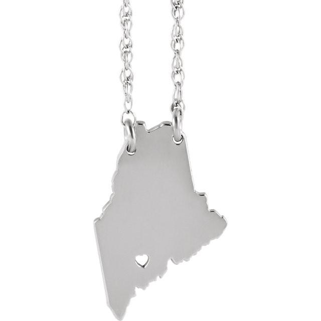 14k gold 10k gold silver maine state map necklace heart personalized city