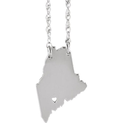 14k gold 10k gold silver maine state map necklace heart personalized city
