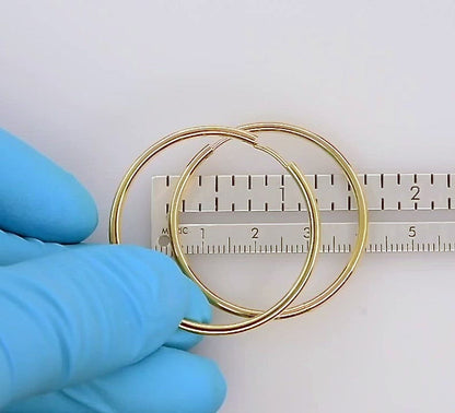 14K Solid Yellow Rose White Gold 38.7mm Round Endless Hinged Hoop Earrings Custom Made To Order