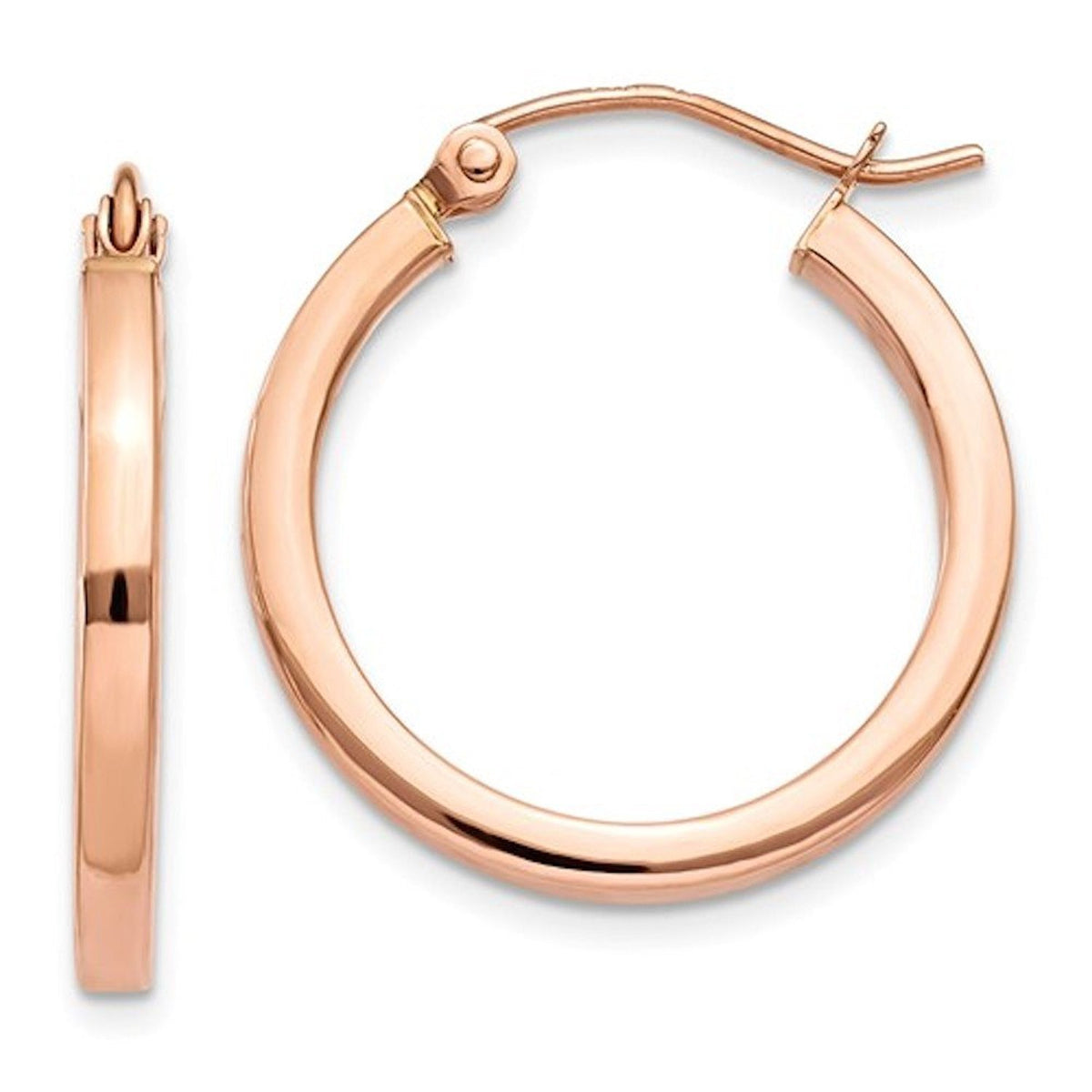 14k rose gold classic square tube round hoop earrings 20mm x 2mm