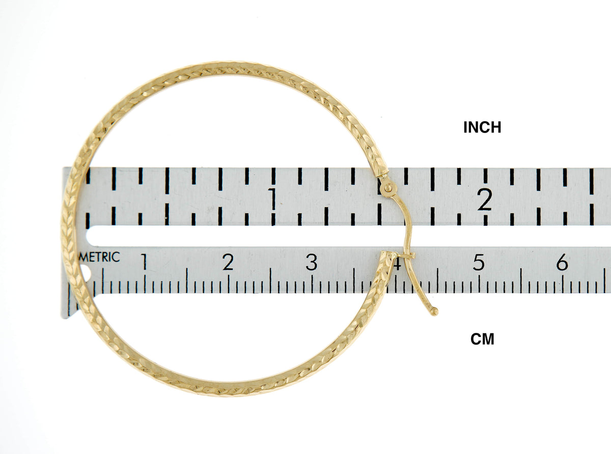 14k yellow gold diamond cut classic round hoop earrings 40mm x 2mm