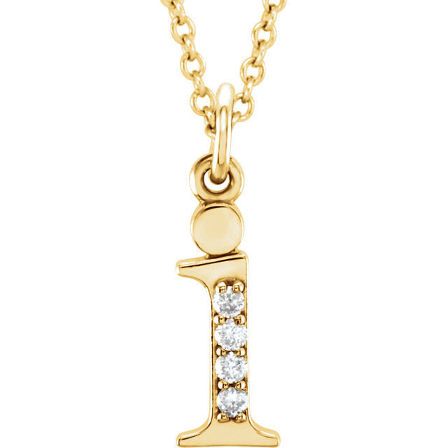 14k yellow rose white gold .025 ctw diamond tiny petite lowercase letter i initial alphabet pendant charm necklace