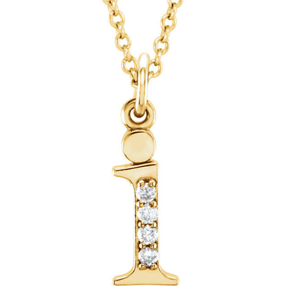 14k yellow rose white gold .025 ctw diamond tiny petite lowercase letter i initial alphabet pendant charm necklace
