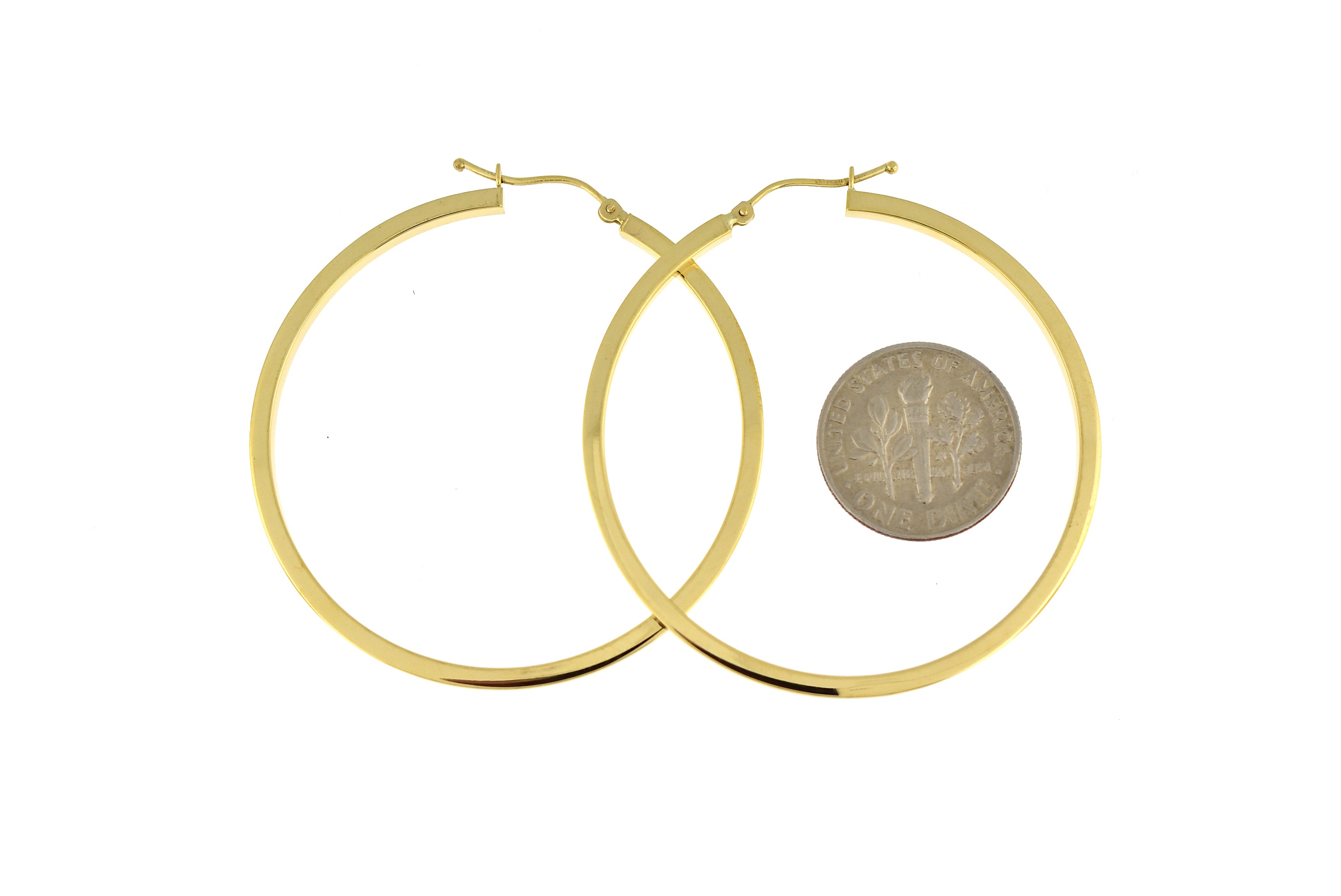 14k Yellow Gold Square Tube Round Hoop Earrings 45mm x 2mm