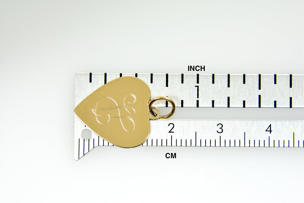 14k yellow gold 14mm heart disc pendant charm personalized monogram engraved