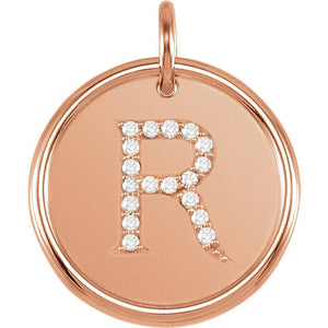 14K Yellow Rose White Gold Genuine Diamond Uppercase Letter R Initial Alphabet Pendant Charm Custom Made To Order Personalized Engraved