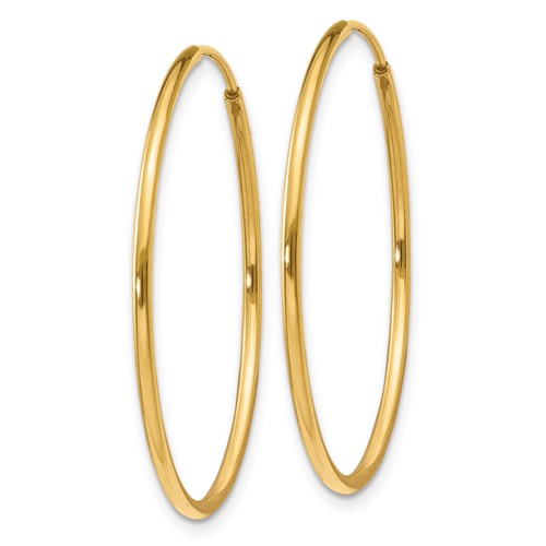 14k yellow gold round endless hoop earrings 27mm x 1.25mm