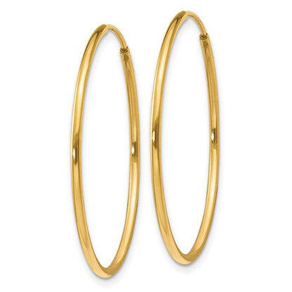 14k yellow gold round endless hoop earrings 27mm x 1.25mm