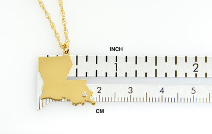 14k 10k yellow rose white gold diamond silver louisiana la state map personalized city necklace