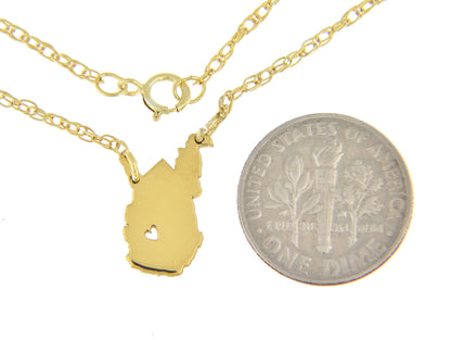 14k gold 10k gold silver west virginia wv state map necklace heart personalized city