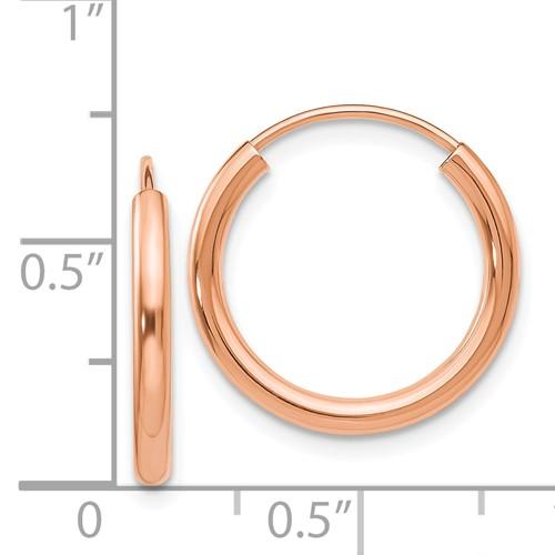 14k rose gold classic endless round hoop earrings 16mm x 2mm