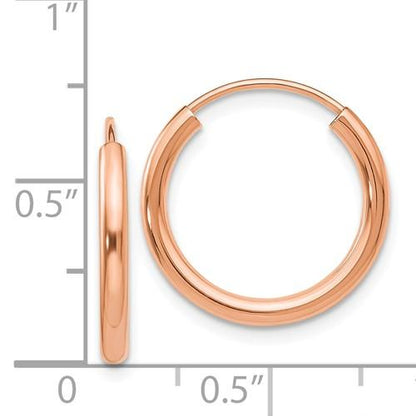 14k rose gold classic endless round hoop earrings 16mm x 2mm