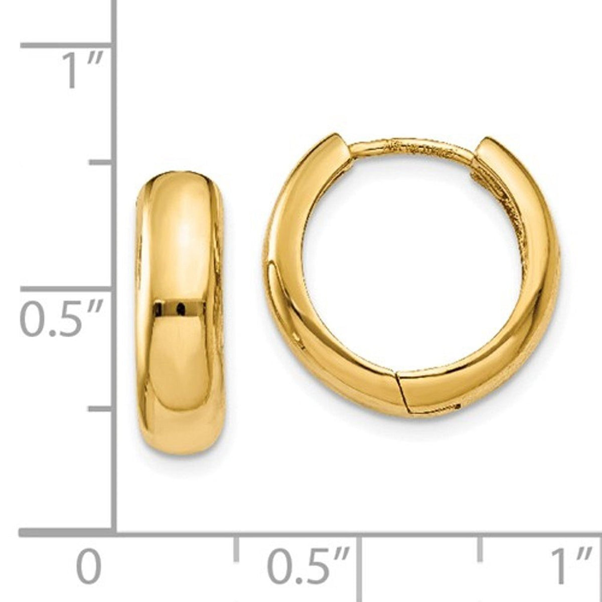 14k yellow gold classic huggie hinged hoop earrings 15mm x 15mm x 4mm
