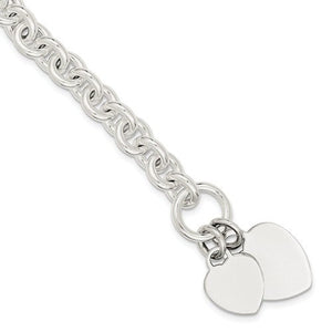 sterling silver double heart tag fancy link toggle bracelet necklace custom engraved personalized monogram