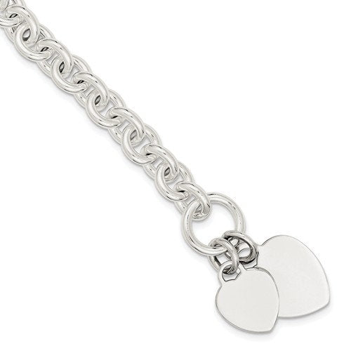 sterling silver double heart tag fancy link toggle bracelet necklace custom engraved personalized monogram