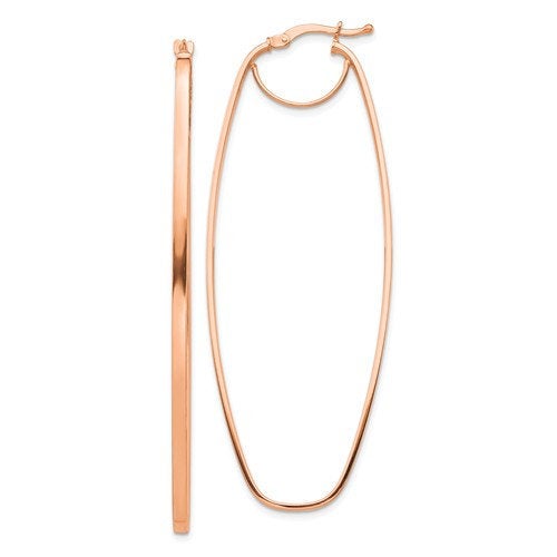 14k rose gold modern contemporary geometric oval dangle hoop earrings
