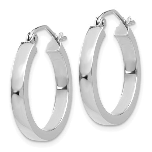10k white gold classic square tube round hoop earrings 20mm x 3mm