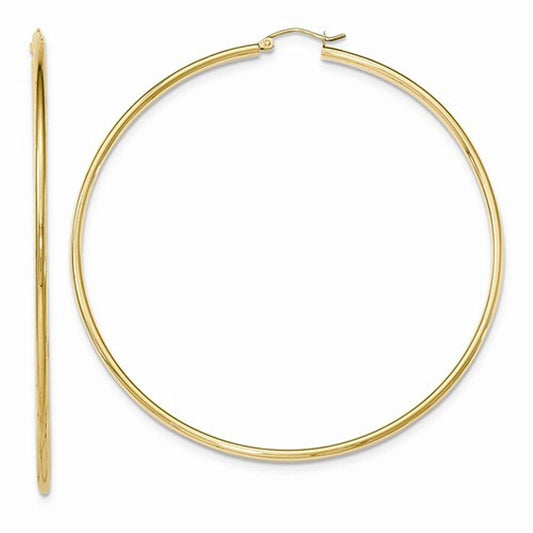 14k yellow gold classic round extra large hoop earrings 73mm x 2mm