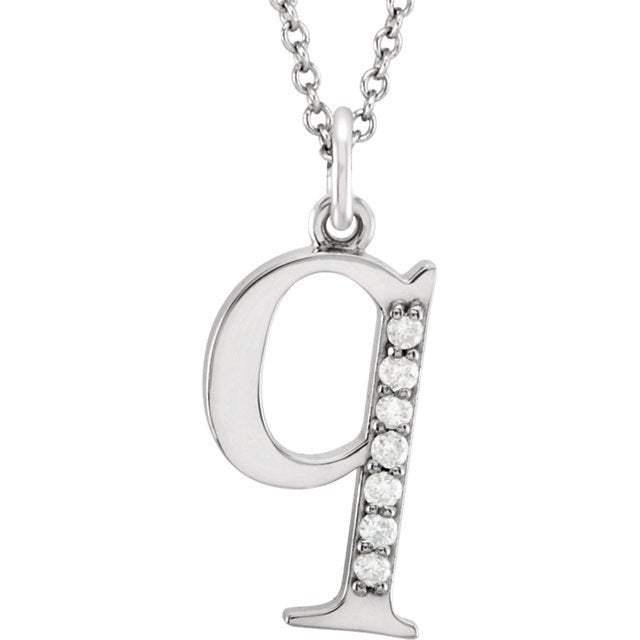 14k yellow rose white gold .04 ctw diamond tiny petite lowercase letter q initial alphabet pendant charm necklace
