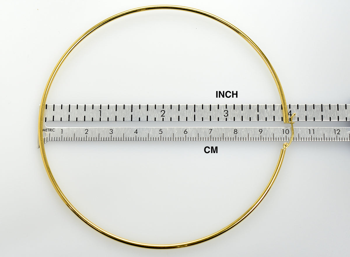 14k yellow gold extra large diameter 100mm x 2mm classic round hoop earrings 3.93 inches giant super size wide
