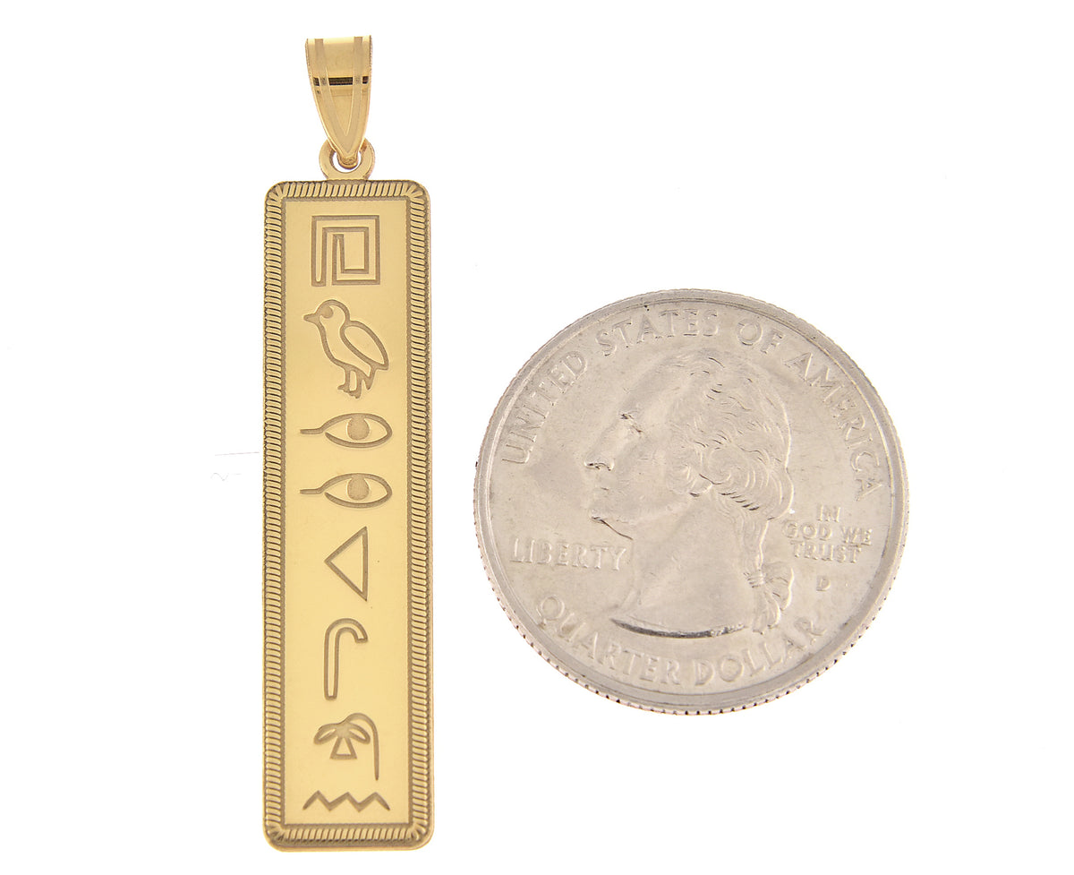 14k 10k yellow white gold sterling silver egyptian hieroglyphics alphabet rectangle pendant charm personalized engraved